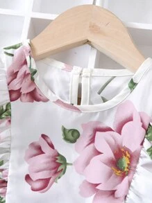 SHEIN 小女童印花荷葉邊襯衫和附腰帶短褲 - 彩色 - 查看 4