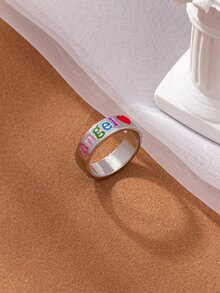 愛心和字母圖案戒指 - 銀色 - 查看 2