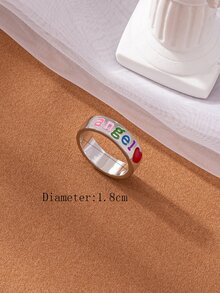 愛心和字母圖案戒指 - 銀色 - 查看 4