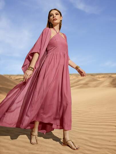 Al Najma Batwing Sleeve Open Front Coat Modest Robe, Abaya & Tie Back Dress