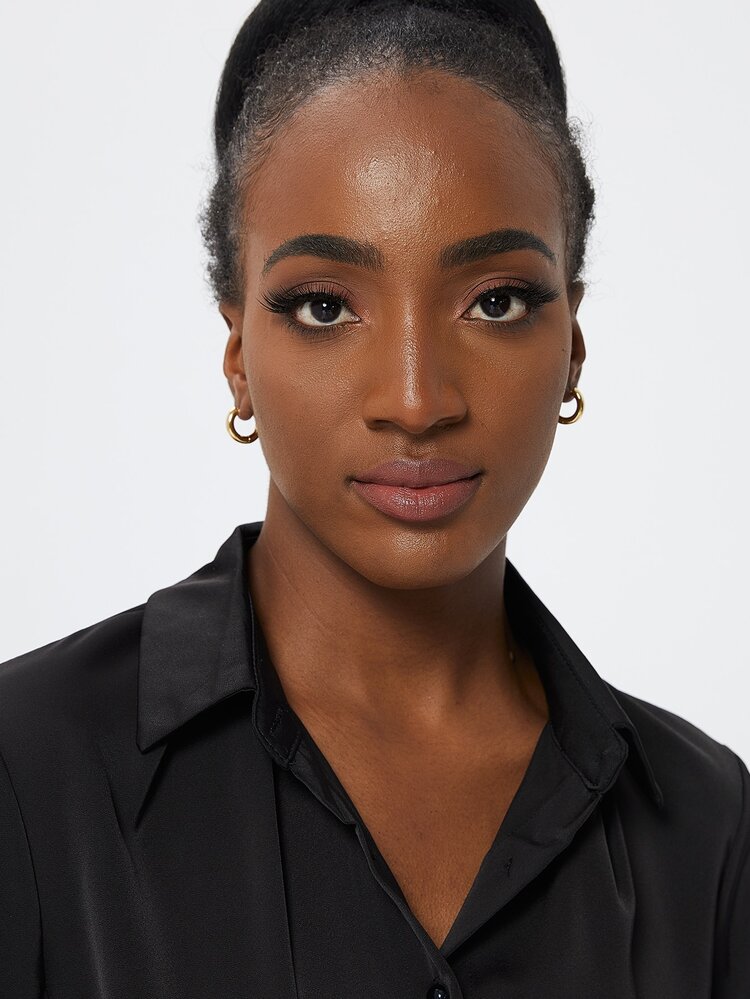 極簡風格素色圓耳環 - 金黃色 - 查看 3