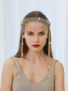 Rhinestone Tassel Decor Headband - Gold - View 1