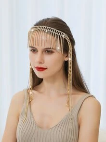 Rhinestone Tassel Decor Headband - Gold - View 2