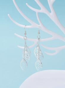 Bông tai thả trang trí hình lá - Bạc - Xem 1