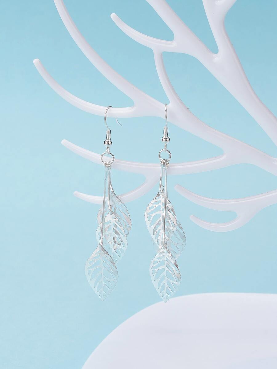 Bông tai thả trang trí hình lá - Bạc - Xem 1