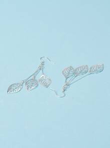 Bông tai thả trang trí hình lá - Bạc - Xem 3