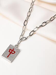 Collar con accesorio con diamante de imitación mahjong - Plateado - Ver 1