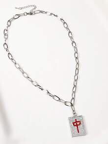 Collar con accesorio con diamante de imitación mahjong - Plateado - Ver 2