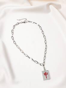 Collar con accesorio con diamante de imitación mahjong - Plateado - Ver 4