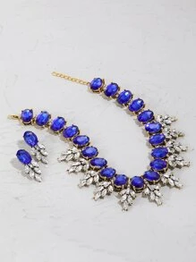 1 sợi dây chuyền đá quý và 1 đôi bông tai đá quý - Xanh đậm - Xem 3