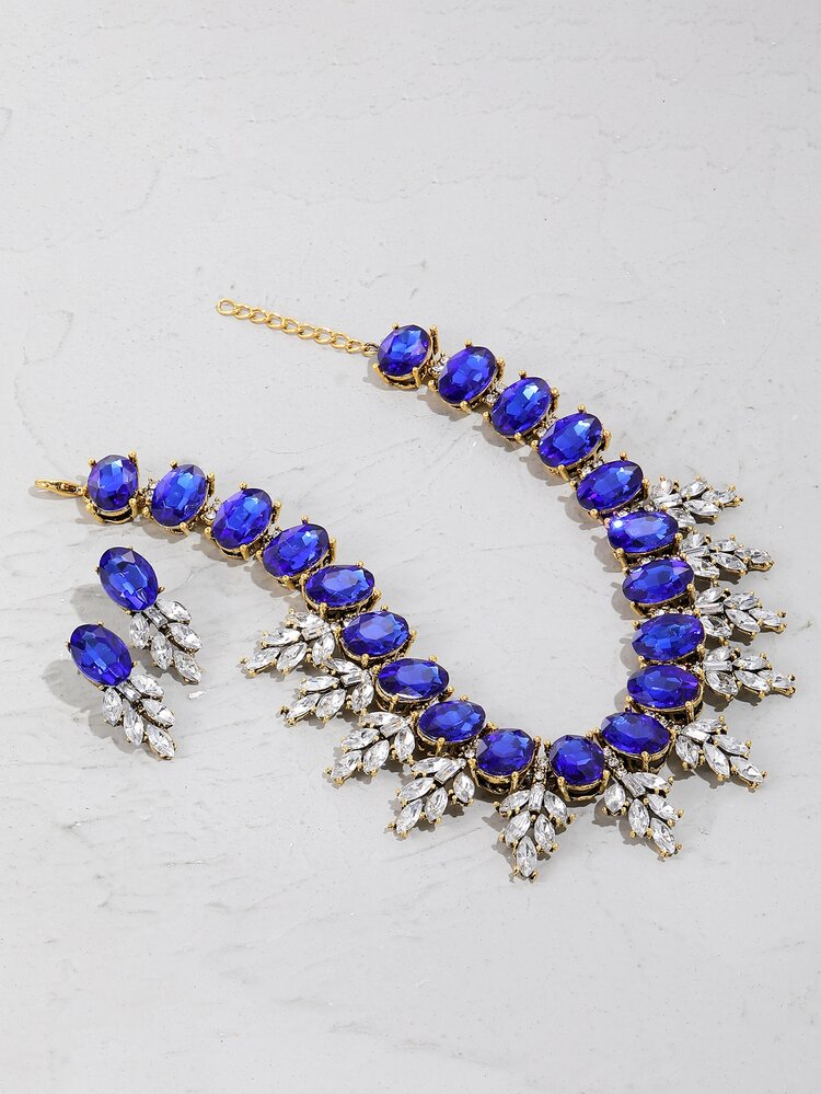 1入組寶石項鍊和1雙寶石耳環 - 寶藍色 - 查看 3