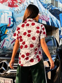 Áo sơ mi Hương hoa ngẫu nhiên In - Đỏ và trắng - Xem 2