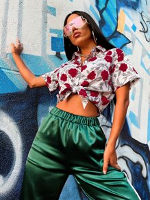 Áo sơ mi Hương hoa ngẫu nhiên In - Đỏ và trắng - Xem 3