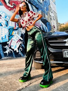 Áo sơ mi Hương hoa ngẫu nhiên In - Đỏ và trắng - Xem 4