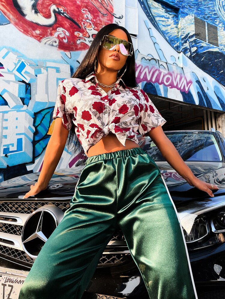 Áo sơ mi Hương hoa ngẫu nhiên In - Đỏ và trắng - Xem 6