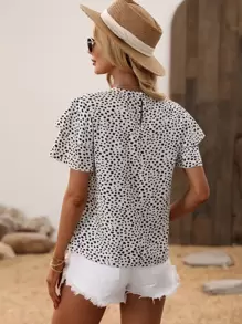 Breezaya Dalmatian Print Layered Butterfly Sleeve Blouse - Black and White - View 2
