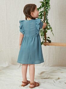 SHEIN Toddler Girls Ruffle Trim Floral Embroidery Smock Dress - Cadet Blue - View 2