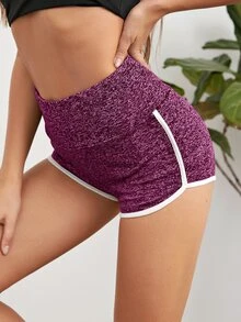 SHEIN EZwear Quần đùi nữ Tương phản ràng buộc màu trơn Thể thao - Màu tím - Xem 4