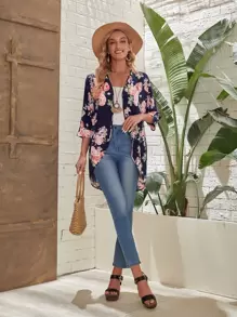 EMERY ROSE Abrigo de frente abierto con estampado floral para otoño/invierno - Multicolor - Ver 3