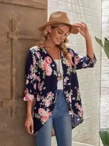 EMERY ROSE Abrigo de frente abierto con estampado floral para otoño/invierno - Multicolor - Ver 4