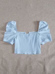 Soleia Top de manga farol de cuello V - Celeste - Ver 2