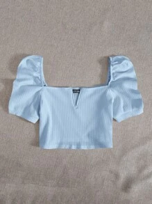 Soleia Top de manga farol de cuello V - Celeste - Ver 3
