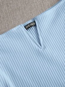 Soleia Top de manga farol de cuello V - Celeste - Ver 4