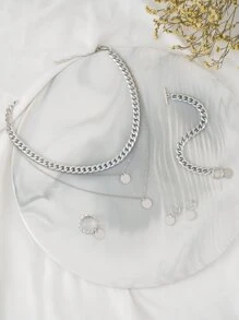 5 piezas Set joya con diseño redondo - Plateado - Ver 1