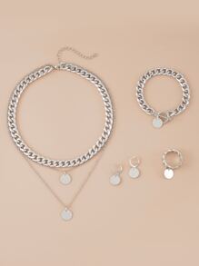 5 piezas Set joya con diseño redondo - Plateado - Ver 2