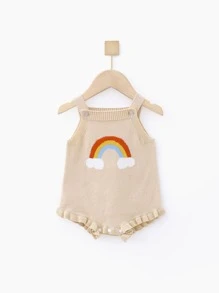 Áo len trẻ em Nút viền lá sen sọc cầu vồng Dễ thương - Màu be - Xem 1