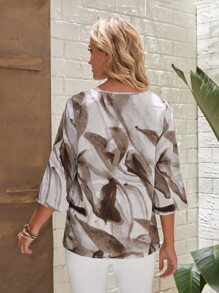 EMERY ROSE 圓領圖案印花襯衫 - 摩卡棕 - 查看 2