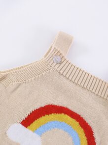 Áo len trẻ em Nút viền lá sen sọc cầu vồng Dễ thương - Màu be - Xem 4