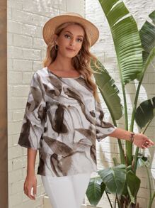 EMERY ROSE 圓領圖案印花襯衫 - 摩卡棕 - 查看 5