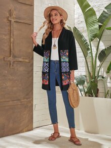 EMERY ROSE Drop Shoulder Floral Print Coat - Multicolor - View 5