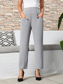 EMERY ROSE Pocket Front High Waist Trousers - Light Grey - View 1
