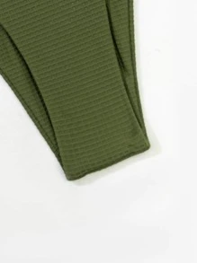 Plain Halter High Cut Push Up Bikini, For Summer Beach Vacation - Army Green - View 4