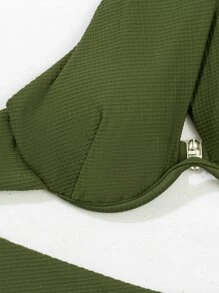 Plain Halter High Cut Push Up Bikini, For Summer Beach Vacation - Army Green - View 7