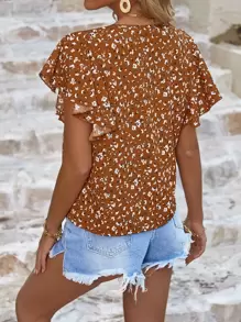 SHEIN LUNE 碎花蝴蝶袖襯衫 - 鏽棕色 - 查看 2