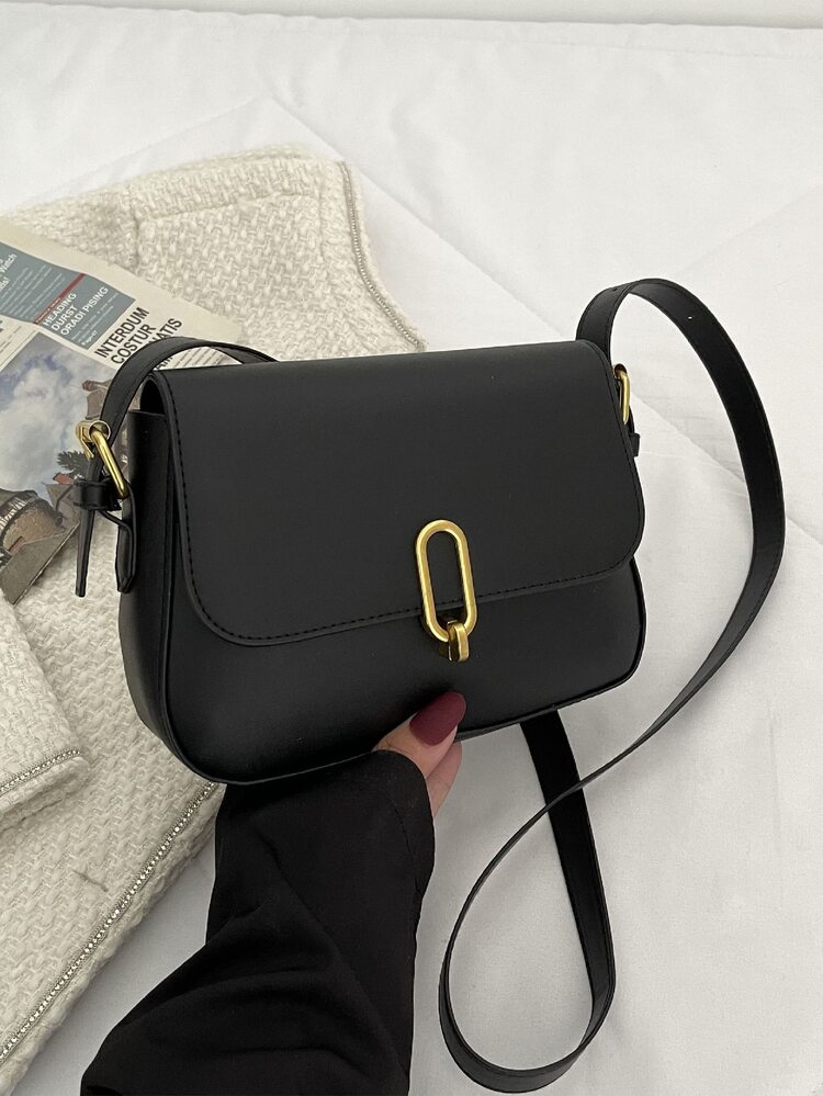 Bolso sillín minimalista con solapa - Negro - Añade 1