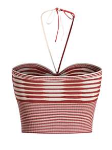 SHEIN MOD Áo dệt kim nữ Sọc Giải trí - Đỏ và trắng - Xem 2