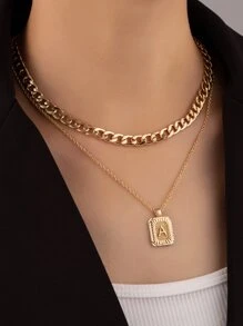 Mặt dây chuyền hình học nhiều lớp vòng cổ - Vàng - Xem 1