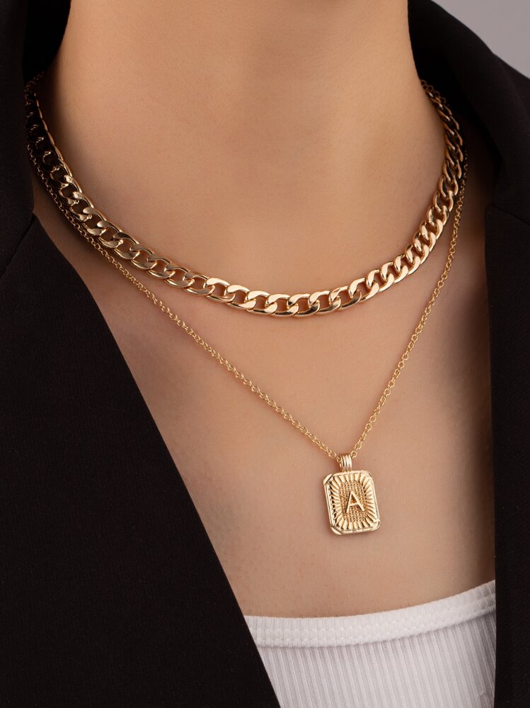 Mặt dây chuyền hình học nhiều lớp vòng cổ - Vàng - Xem 1