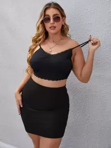 Calvaya Plus Size Women Solid Color Knit Form-Fitting Sexy Pencil Skirt - Black - View 4