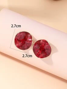 極簡風格幾何耳釘 - 紅色 - 查看 3