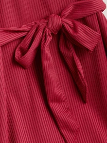 Đầm Gái Thắt lưng Cắt ra Gân đan Khối Màu Ăn mặc đẹp - Màu Đỏ Sâu - Xem 3