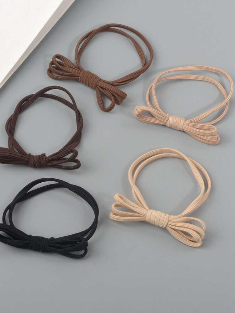 5pcs Simple & Fashionable Basic Bowknot Hair Ties With High Elasticity & Durability, Suitable For Daily Wear, Casual & Outdoor Outfits For Women & Women, Cute & Sweet Style, Perfect Gift For New Year Valentine's Day Valentines - Multicolor - View 2