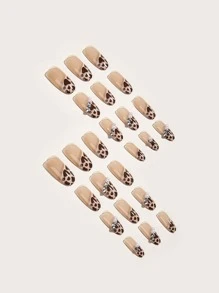 YTJ 24入組短橢圓形假指甲和1入組指甲銼和1片果凍膠 - 彩色 - 查看 2