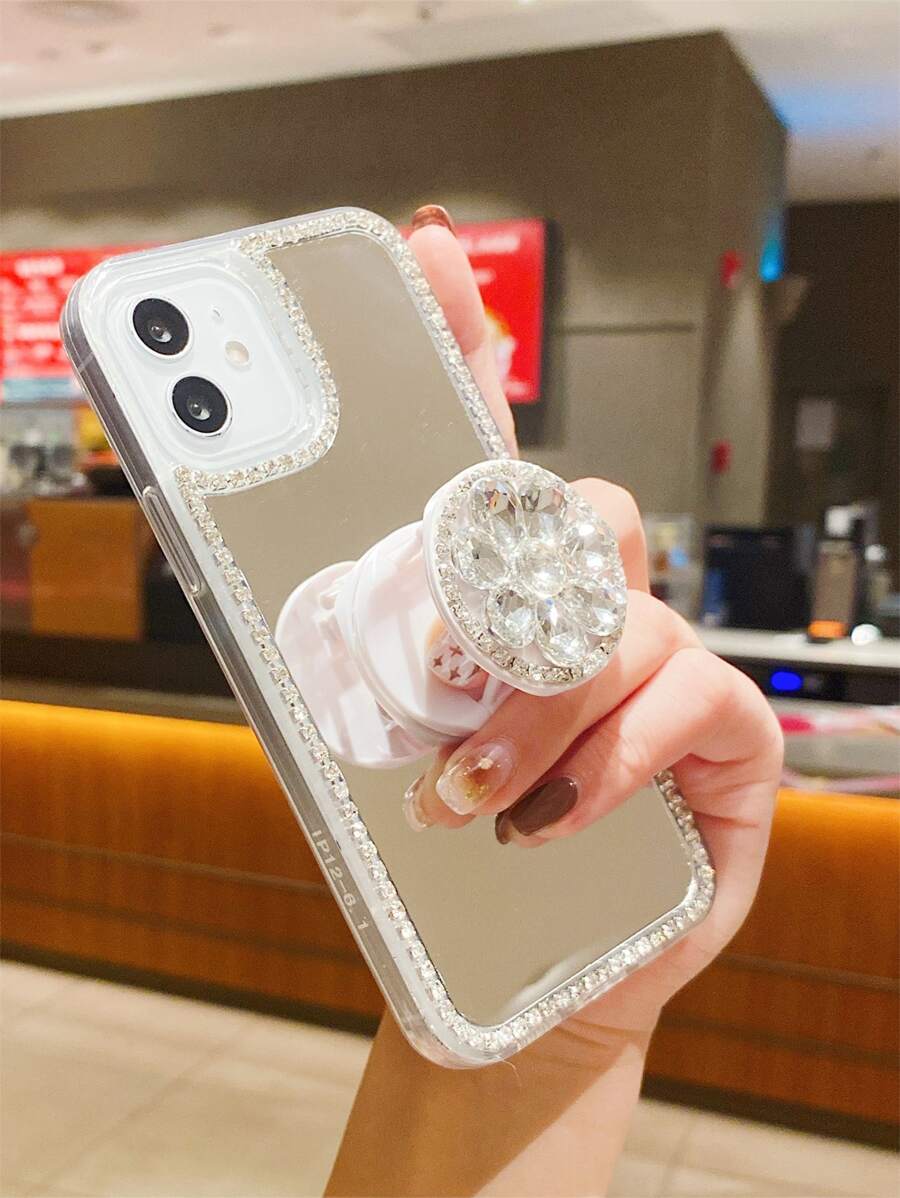 水鑽裝飾鏡子鑽石手機殼附手機氣囊支架 - 無色 - 查看 1