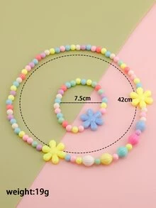 Niñas 2 piezas Set joya con diseño de flor al azar con cuenta - Multicolor - Ver 3