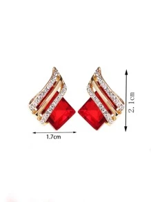 水鑽裝飾耳釘 - 紅色 - 查看 3